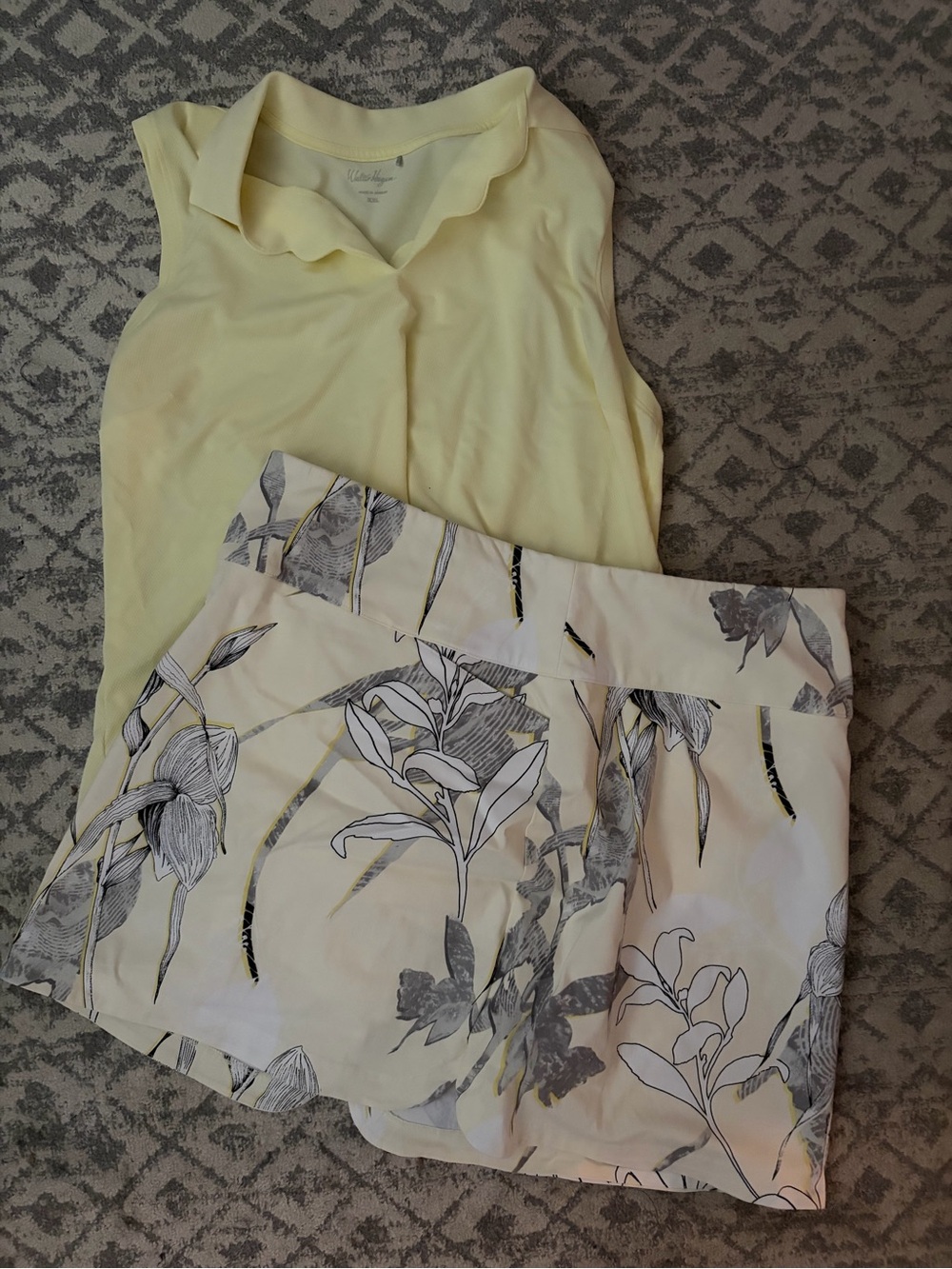 Lady Hagen Yellow Sleeveless Polo and Floral White Golf Skort